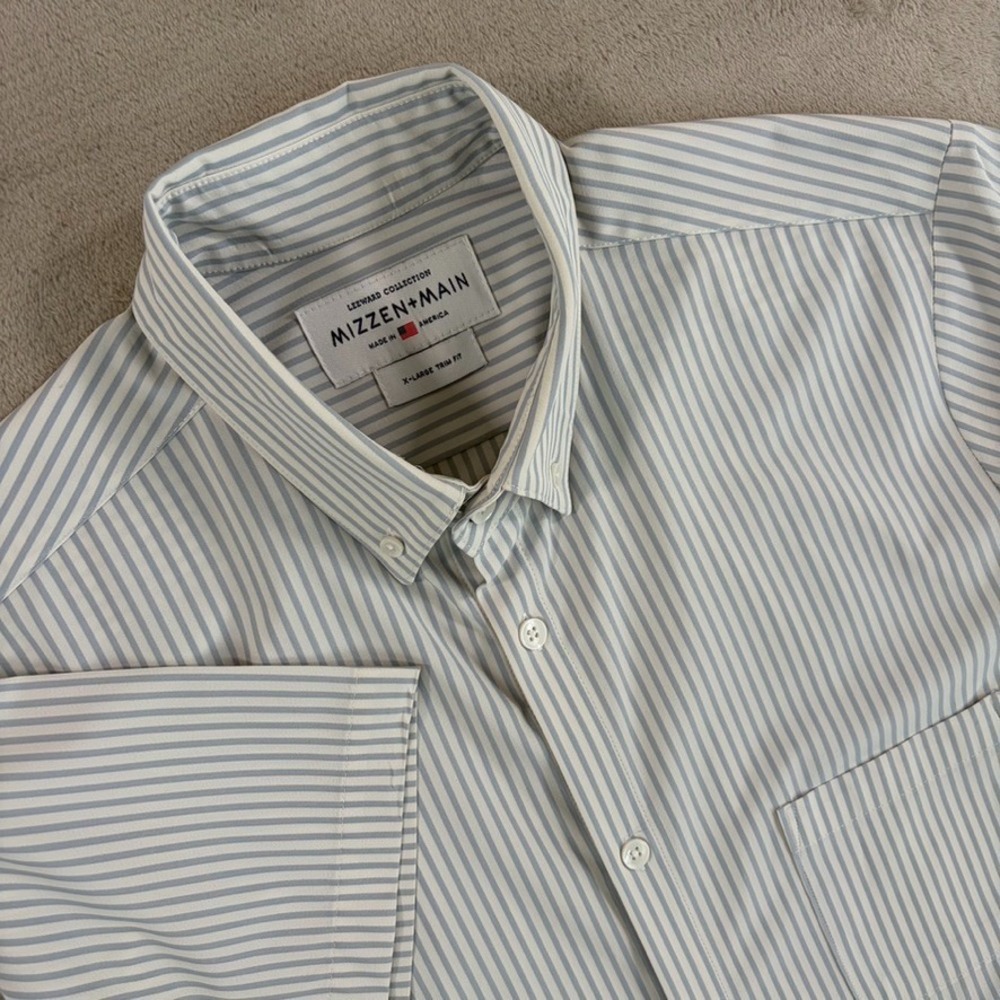 Mizzen + Main Trim Fit Performance Shirt in Grey Striped Men XL Made‎ in USA